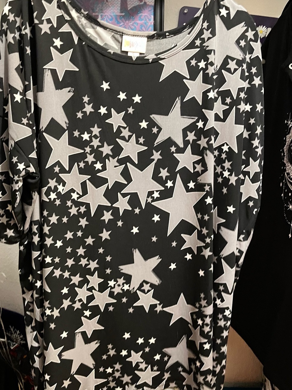 LuLaRoe Black Tunic with grey Star Print